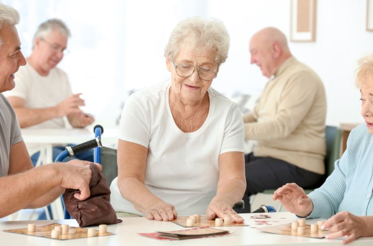 elderly playing board games