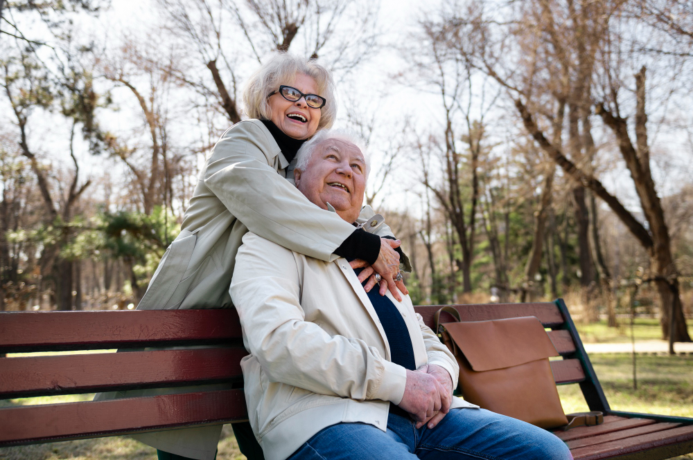 smiley senior people in nature